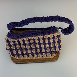 Handcrafted Purple and Tan Crochet Bag